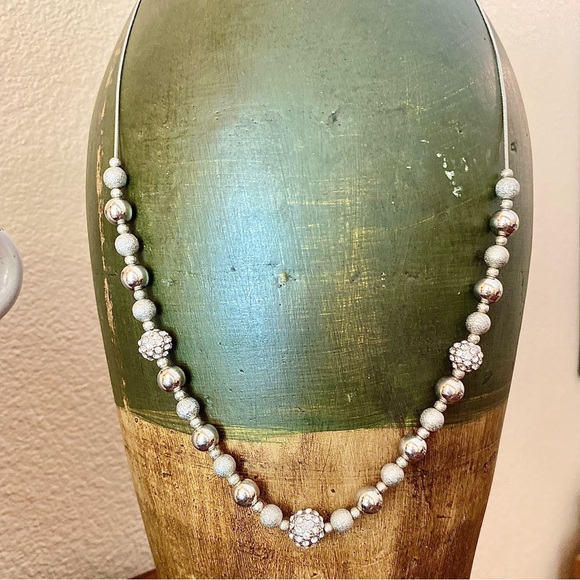 Necklace ~ Adjustable ~ Silver Tones ~ Rhinestone, Mirror & Rough Textured Beads - Picture 1 of 7